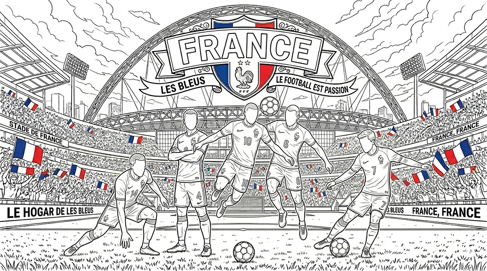 Dibujo para colorear de futbolistas de la Selección Francesa.