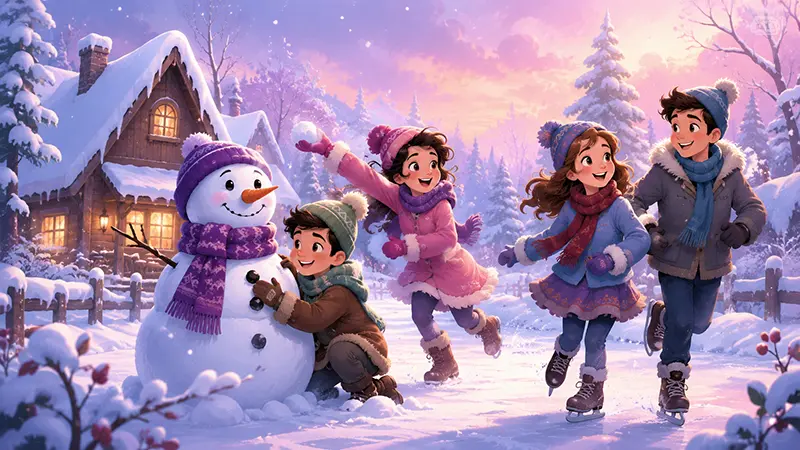 Ilustración de invierno con personajes