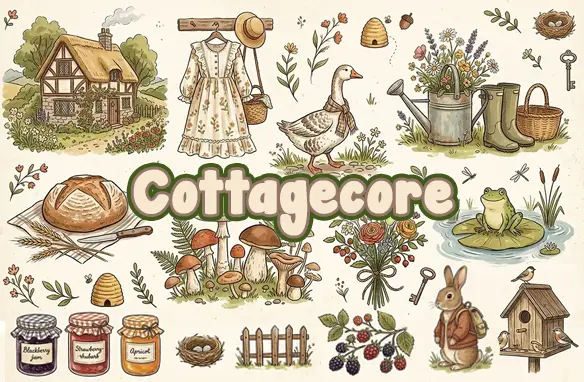 Colección de dibujos de estética Cottagecore.