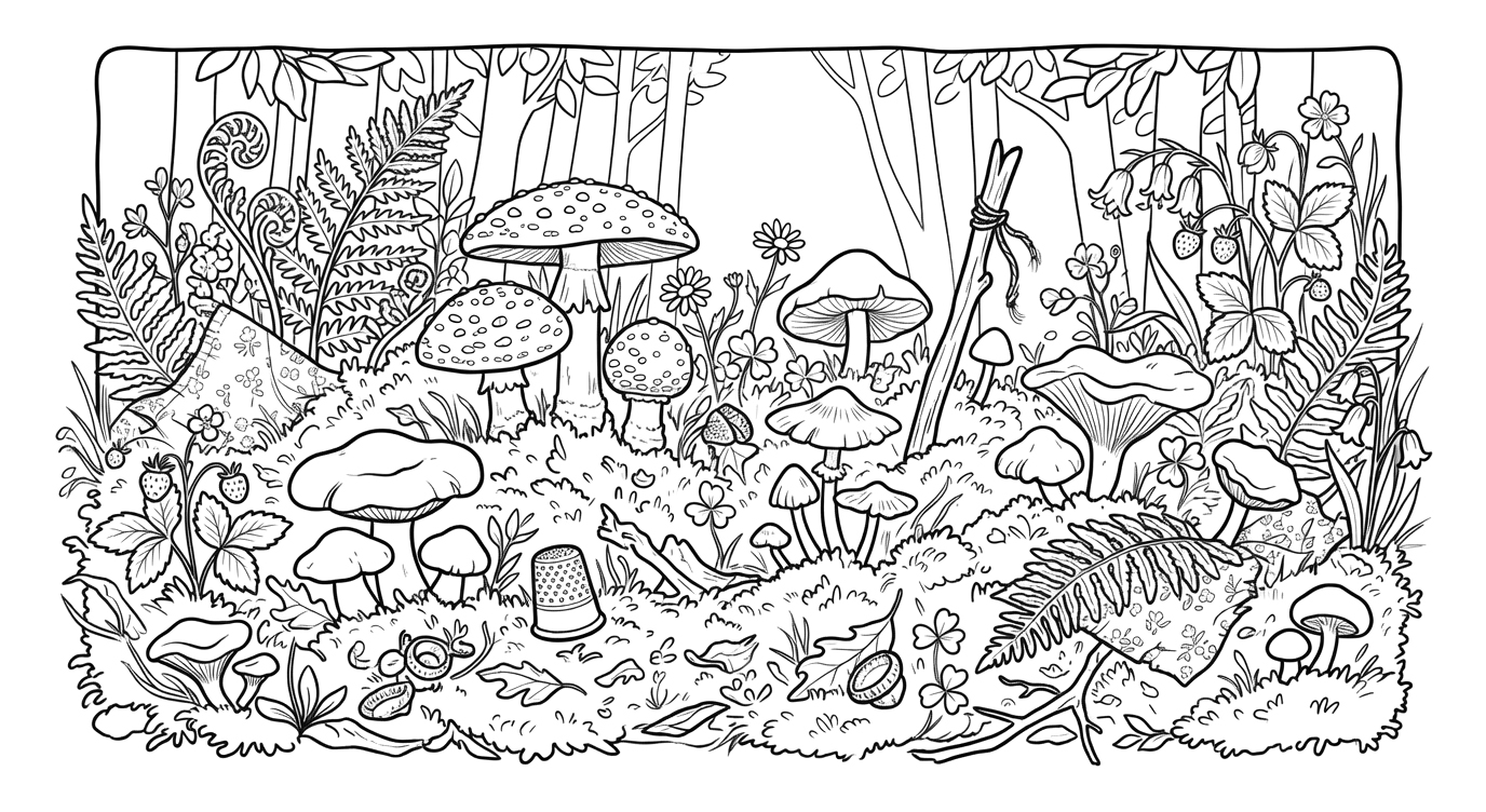 Imagen para colorear unas setas en el bosque silvestre. Imagen para colorear unas setas en el bosque silvestre.