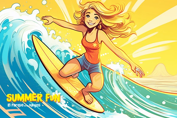 Imagen ilustraciones de verano chica haciendo surf 2.