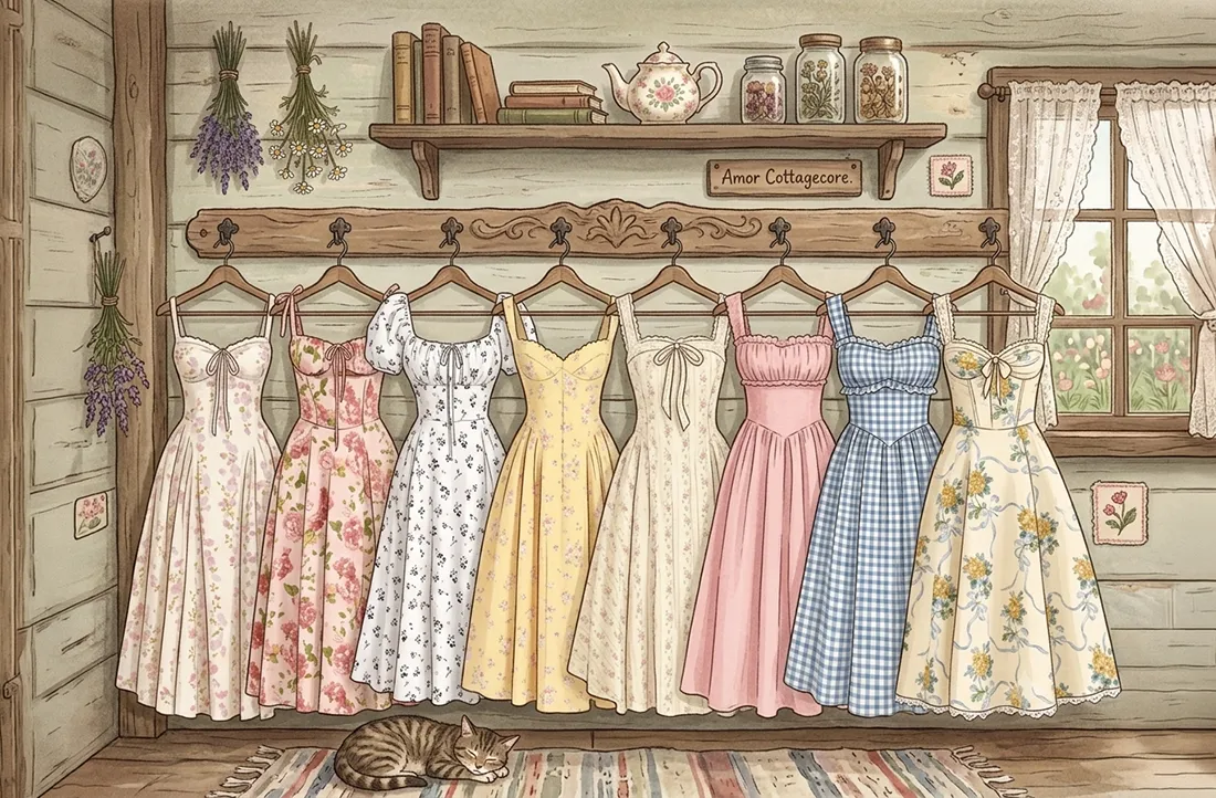 Cottagecore-inspired dresses.