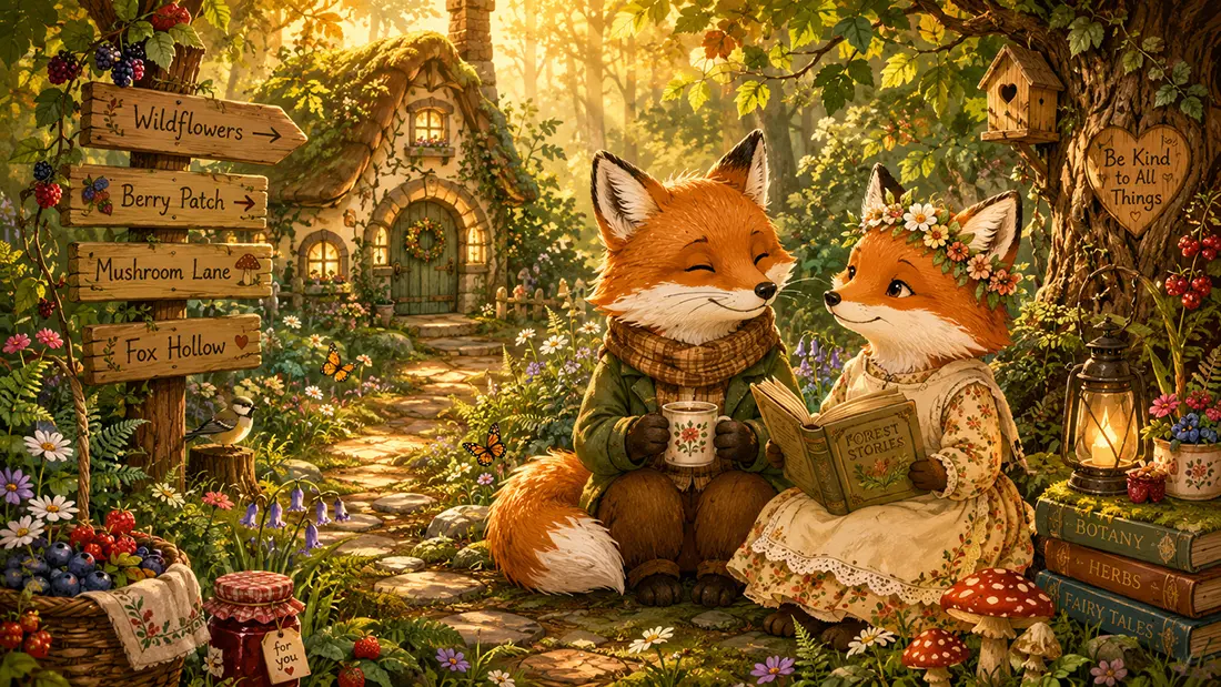 Pareja de zorros en un rincón acogedor del bosque. Pareja de zorros en un rincón acogedor del bosque.