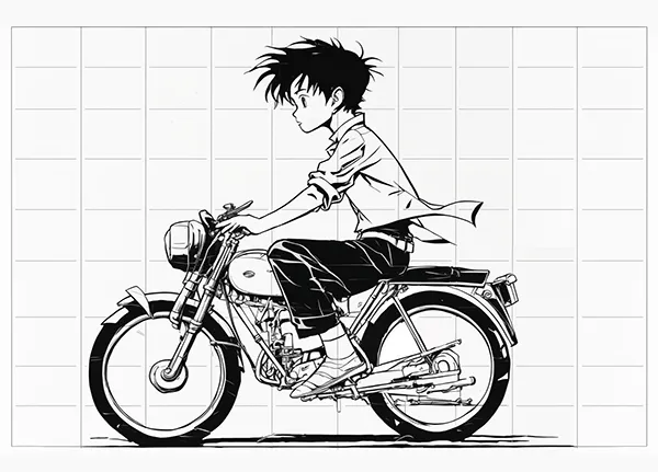 Chico montando en motocicleta.