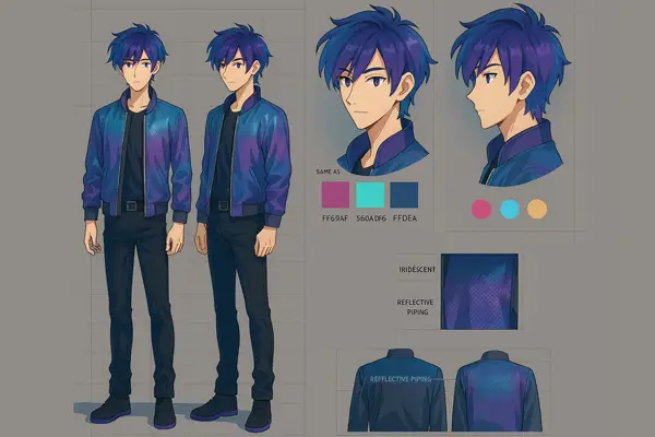 Plantilla para la creación de un personaje principal de película de animación o anime. Hoja de modelo nº 3.