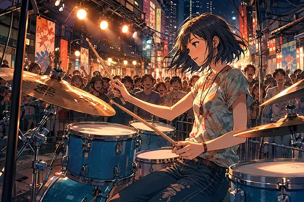 Chica tocando la batería