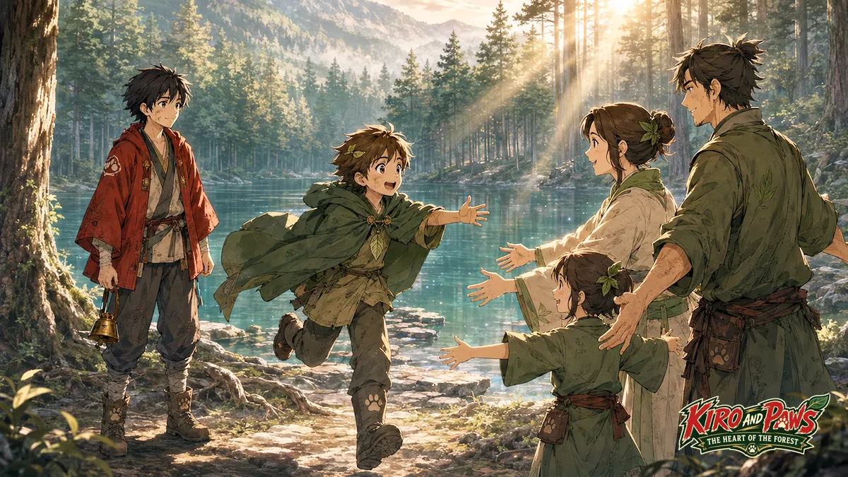 History with illustrations in manga-style. Kiro and Paws: The Heart of the Forest, image 2