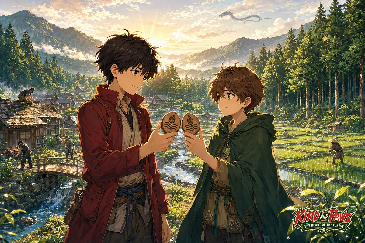 History with illustrations in manga-style. Kiro and Paws: The Heart of the Forest, image 5
