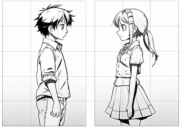 Plantilla de estilo manga para descargar, chico y chica, imagen grande.