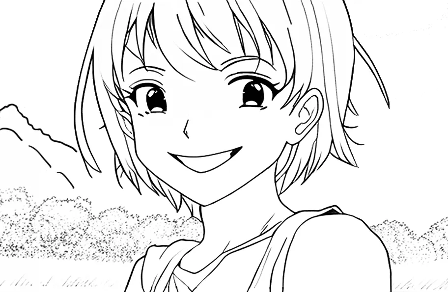 Dibujo manga para colorear una chica sonriente Dibujo manga para colorear una chica sonriente